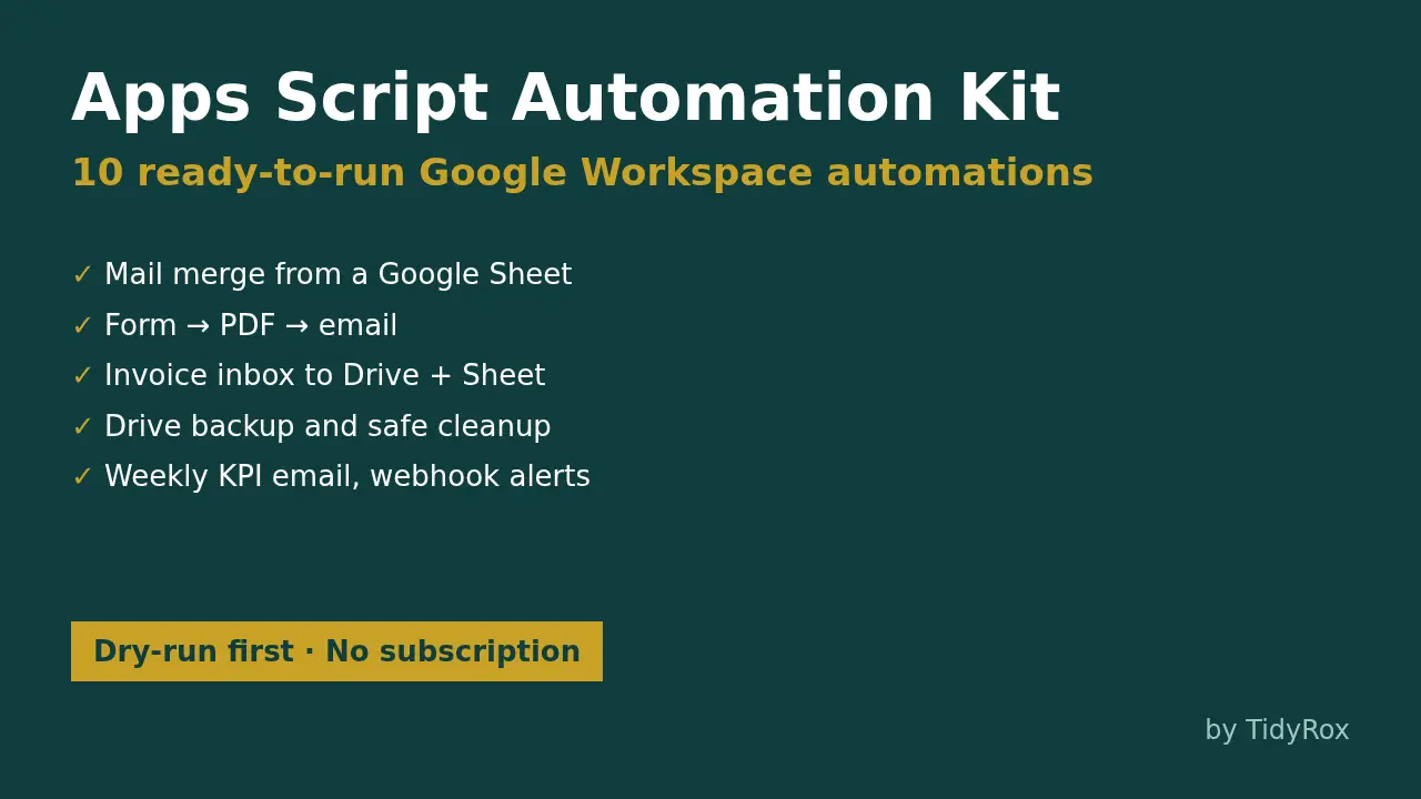 Coperta kitului de automatizări Apps Script.
