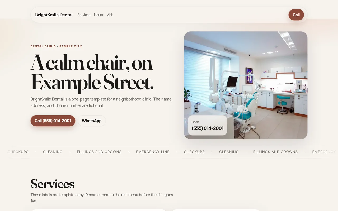 Preview of the BrightSmile Dental template