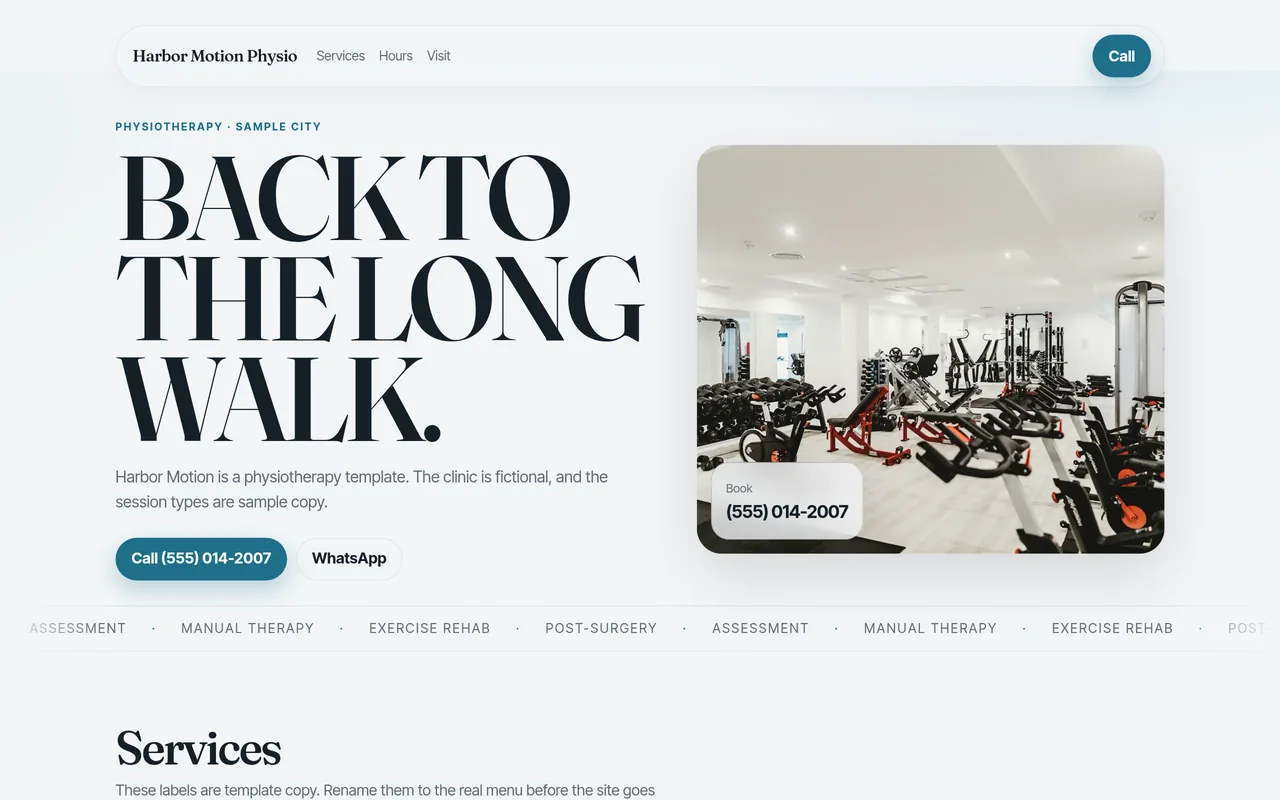 Preview of the Harbor Motion Physio template